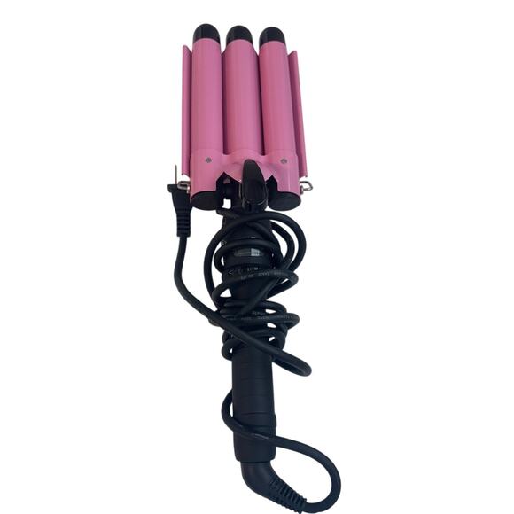 Triple Barrel Curling Iron Crimper Waver Tourmaline Ceramic Barrels Pink Black - Picture 1 of 6